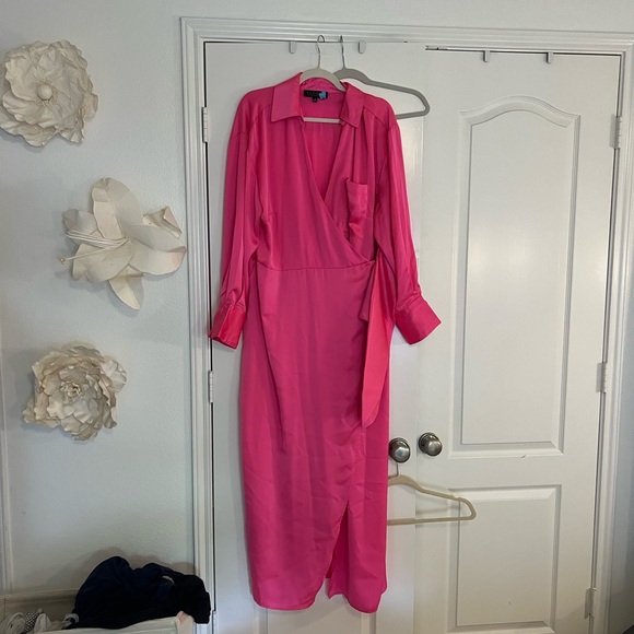 Eloquii Pink Satin Wrap Maxi Dress - Picture 4 of 12